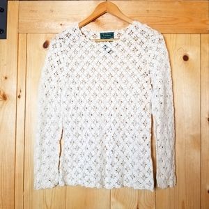 Lauren Ralph Lauren Handknit Cotton Lace Scallop Floral Long Sleeve Shirt